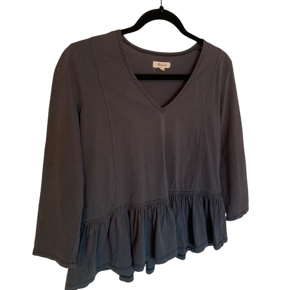 MADEWELL Deep V Peplum Zigzag Stitching Tee - SZ XS Charcoal Gray - Picture 6 of 12